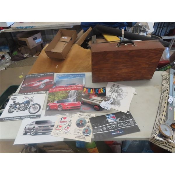 Wooden Case, Harley Calendar, Corvette Calendar, Pedal Car Reference Book