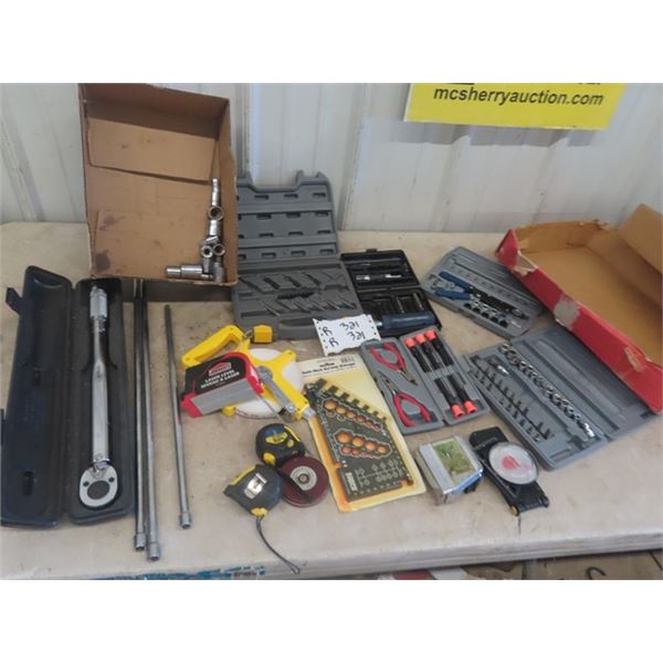 1/2" Torque Ratchet, 3/8" Extension - some Socket Tape Measure, small Tool Kits