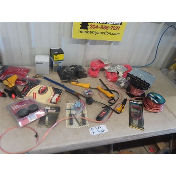 New Pioneer Auto Stereo, Speaker Wire, Filters, Filter Wrench, Lock, Tire Repair plus more