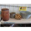 Image 1 : Galvanized Tub + Pail, Nail Keg & Rope
