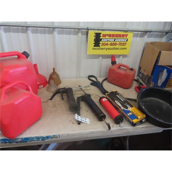 Grease Gun, Gas Can, Funnels, Transfer Pump