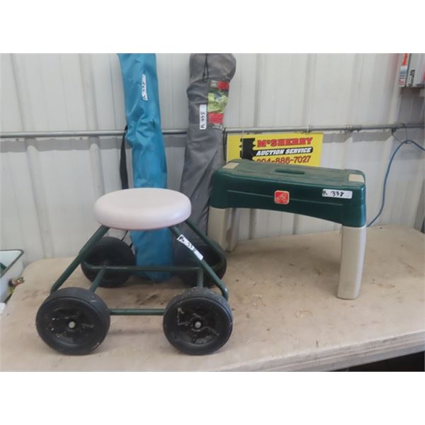 Yard Stool, Stepper & 2 Folding Yard Chairs