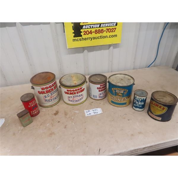8 Tins; Honey, Blue Ribbon, Spice, Jam