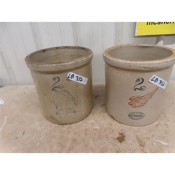 2 Red Wing 2 Gal Crocks; 1) Red Wing Label, 1) Birch Leaf Label