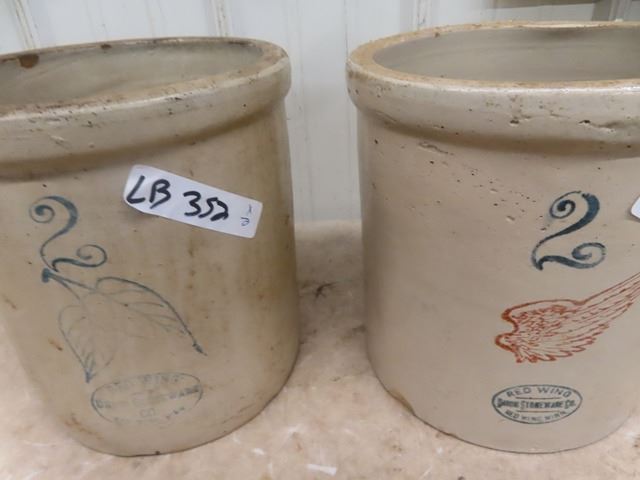 2 Red Wing 2 Gal Crocks; 1) Red Wing Label, 1) Birch Leaf Label