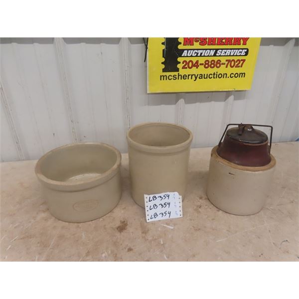 3 Crocks; 1 Gal Crock, Butter Crock, Pickle Crock