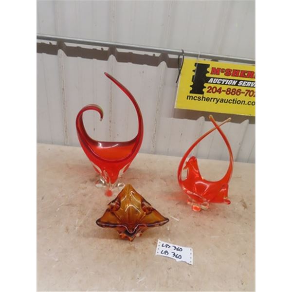 3 Blown Glass Centerpieces