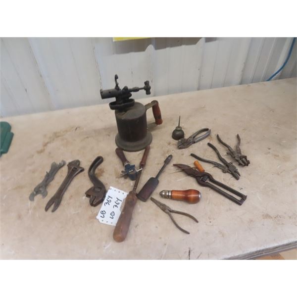Blow Torch, Soldering Iron, Wrenches, Saw, Handled Vice