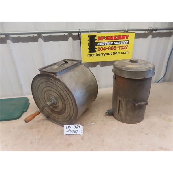 Metal Butter Churn & Milk Strainer