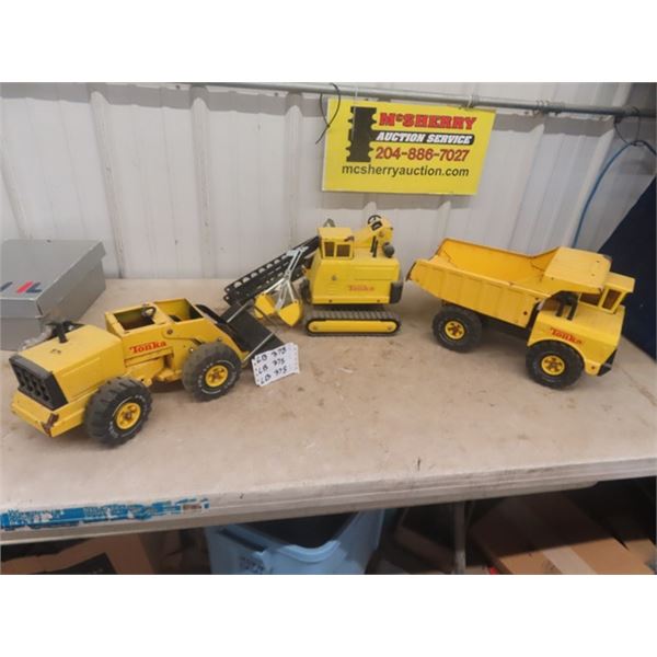 3 Metal Tonkas; Dump Truck, Wheel Loader, Crane