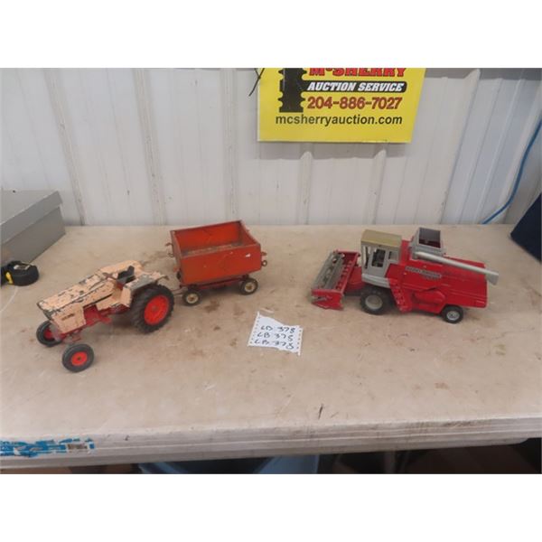 3 Die Cast; 1270 Case Tractor, Massey Ferguson 850, Structo Wagon