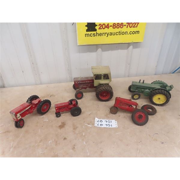 5 Die Cast Tractors - some are Rough; International 404, 656, Massey & John Deere