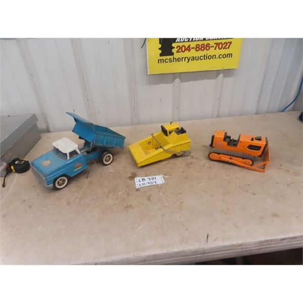 3 Metal Tonka; Dozer, Road Plow, Truck Hydraulic Pump