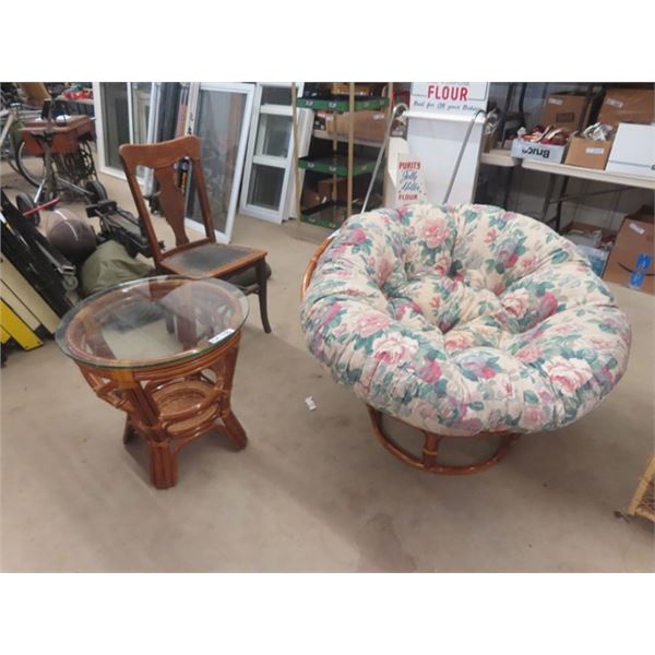 Bamboo Basket Chair & Side Stand