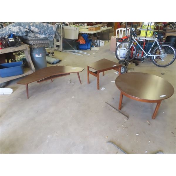 3pc Mid Century Coffee Table 15"x54"x18" & 2 End Tables ; 1) 18" x 21" x 24" , 1) 16" x 36" wide
