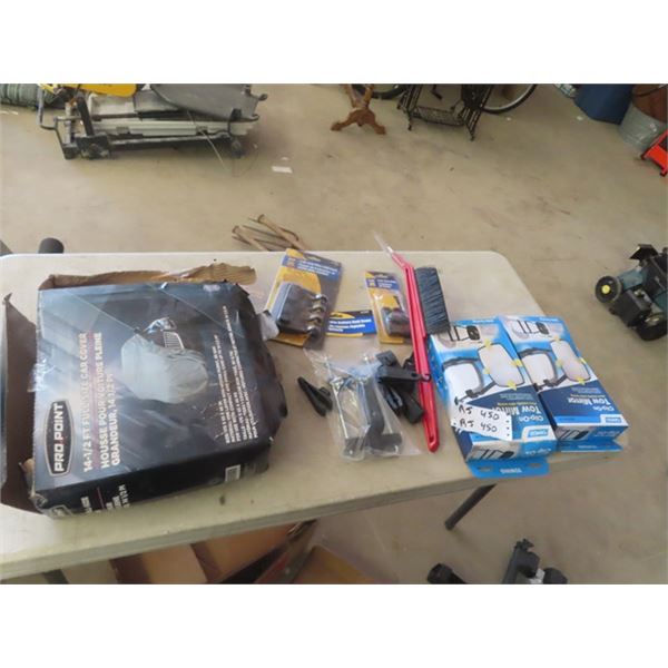 New 14.5 ' Car Cover, Clip On Extension Mirror, Battery Clamp, Tarp Clips