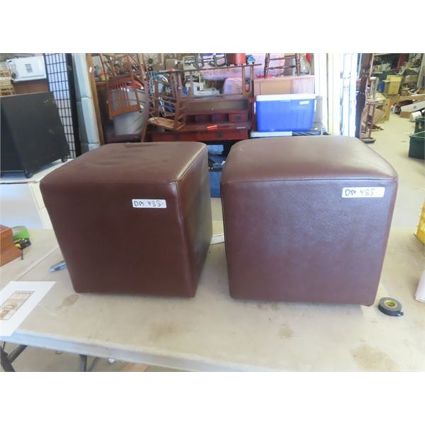 2 Leather Cube Ottomans 16" x 16" x 16"