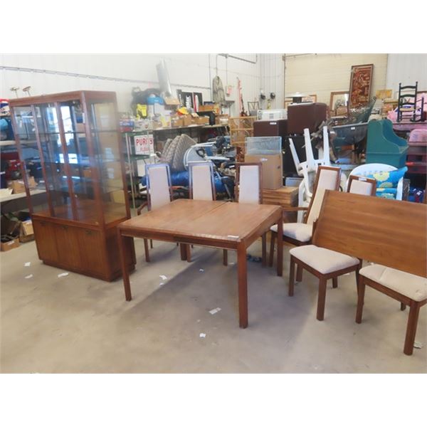 8pc Dining Room Suite; Open China Cabinet 75" x 48" x 16" , Table 29" x 48" x 42" plus 20" Leaf