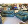 Image 1 : Green Leather Couch & Love Seat