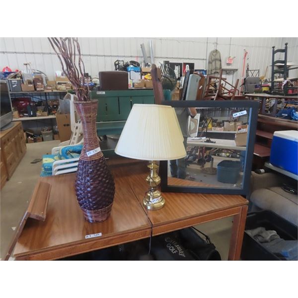 Table Lamp, Vase, Mirror 26" x 28"