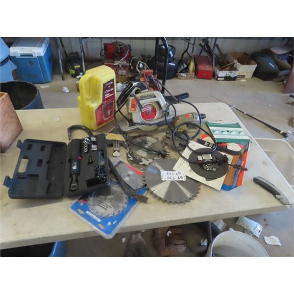 Power Circular Saw + Drill, Hydraulic Jack, Circular Saw Blades, Cordless Ratchet