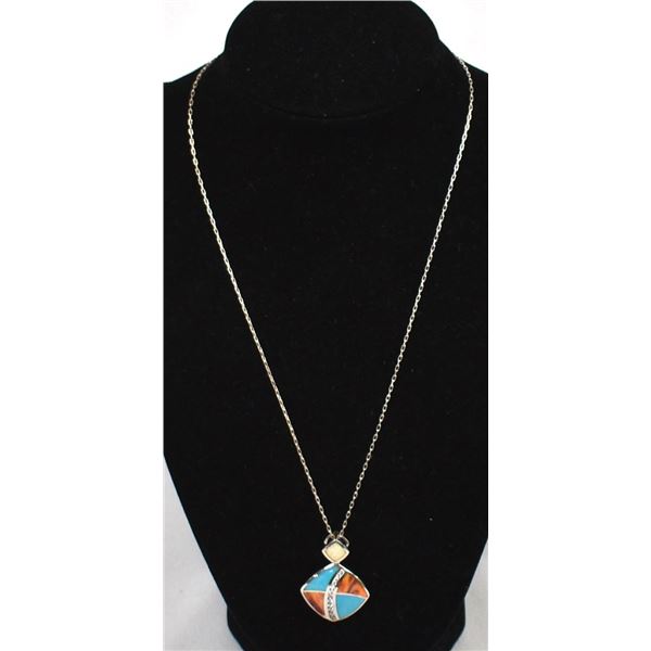 Sterling Silver Inlay Pendant Necklace