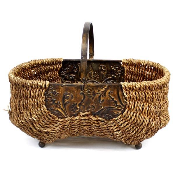 Metal Art Footed Jute Buttocks Basket