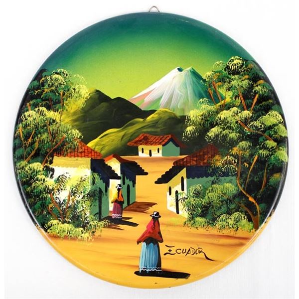 South American Ecuador Painted Wood Plate
