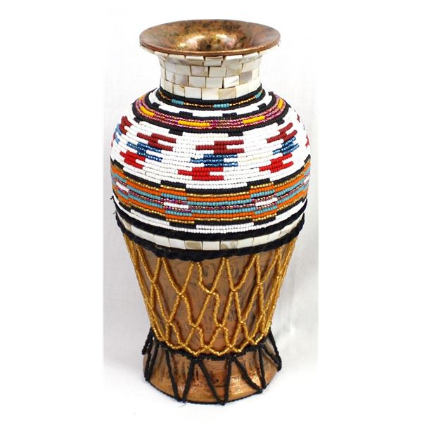 Hand Beaded Pottery Vase by Kathy Kills Thunder