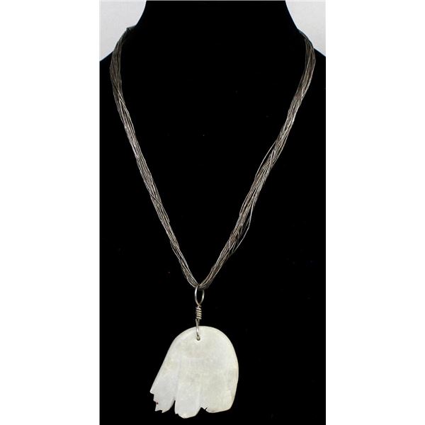 Zuni White Alabaster Bear Fetish Necklace