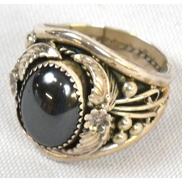 Navajo Sterling Hematite Ring, Size 13