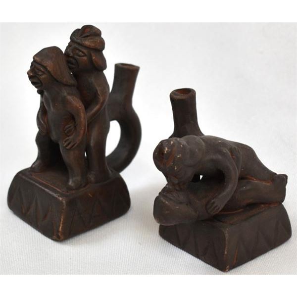 2 Moche' Culture Pottery Erotica Stirrup Pots