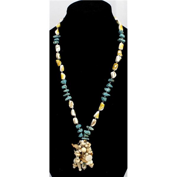 Turquoise with Gold Lip Shell Bead Necklace