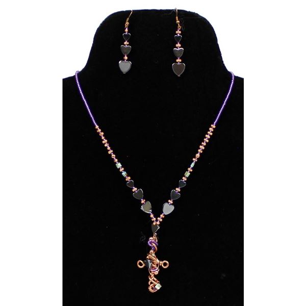 Copper Wire Cross Pendant Necklace and Earrings
