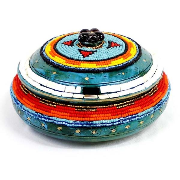 Hand Beaded Wood Bowl by Kathy Kills Thunder