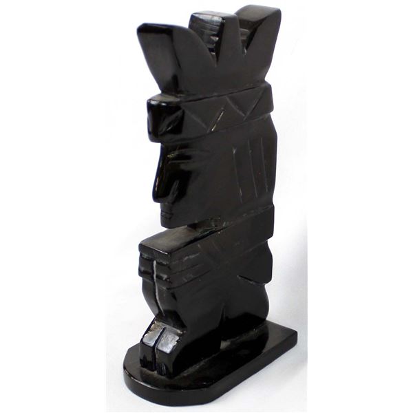 Mexican Solid Obsidian Aztec Statue