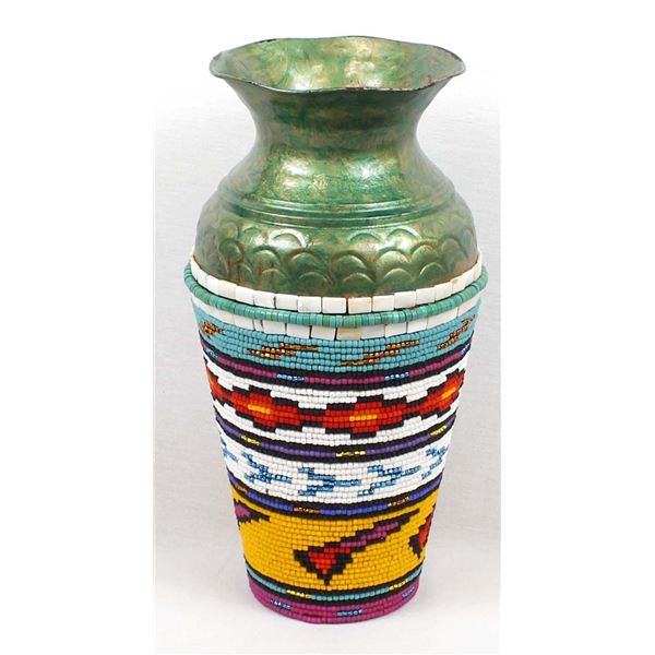 Hand Beaded Metal Vase by Kathy Kills Thunder