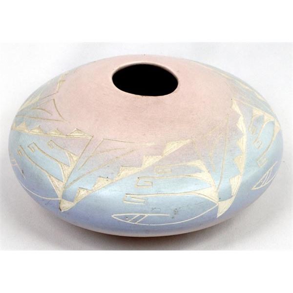 Large Navajo Pastel Pottery Bowl by David Lee