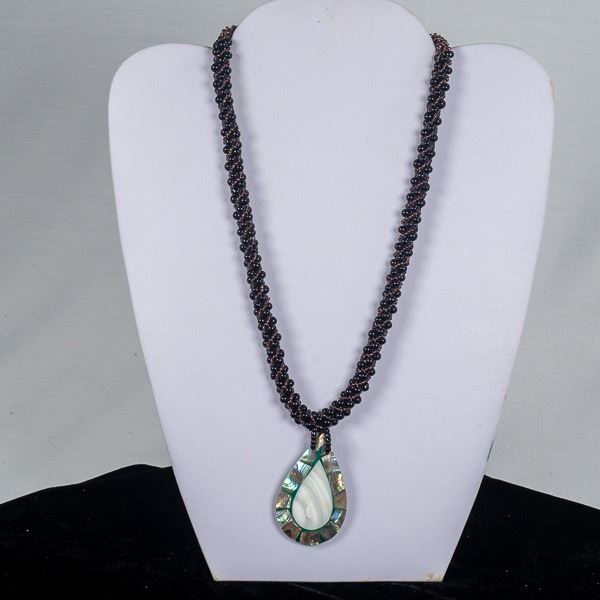 Copper Black Beaded Necklace with Abalone Pendant
