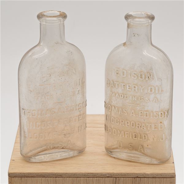 2 Antique Edison Battery Oil Glass Bottles