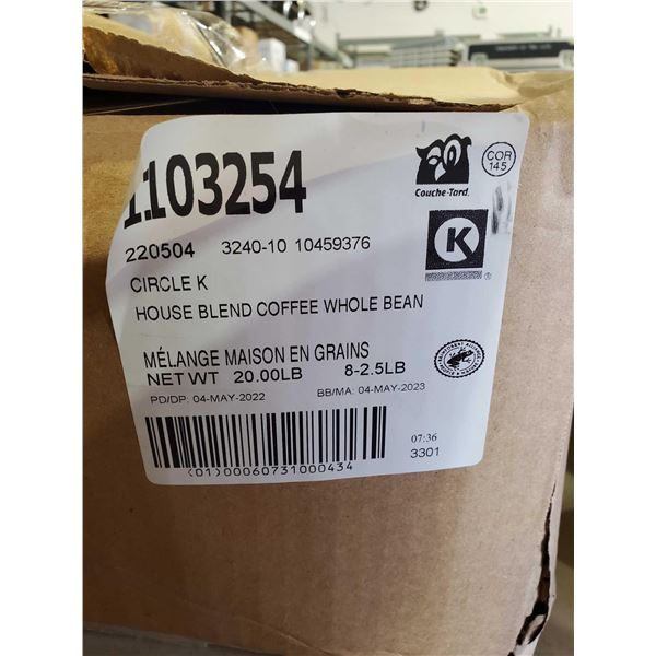 Circle K House Blend Whole Bean Coffee 8x2.5Lbs Bags