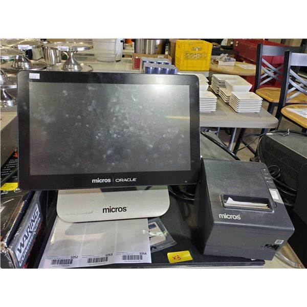 Micros Oracle POS System includes: touch monitor with base, printer, power supply, access swipe card