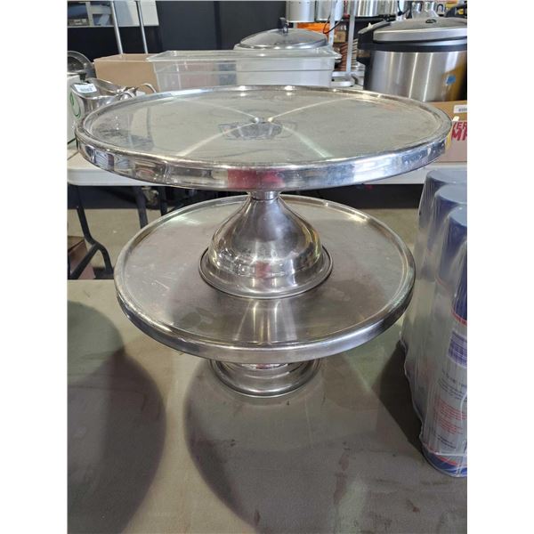 Lot of 2 Stainless Steel Pizza Service Tray