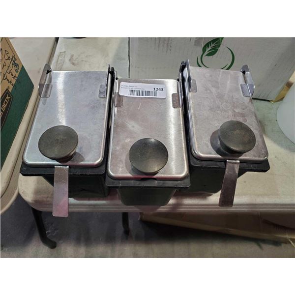 Lot of 3 SS Top Syrup Tubs with lids and spoon