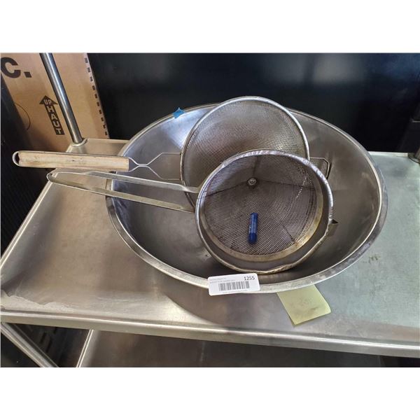 Large Stainless Steel Bowl and 2 collanders strainers