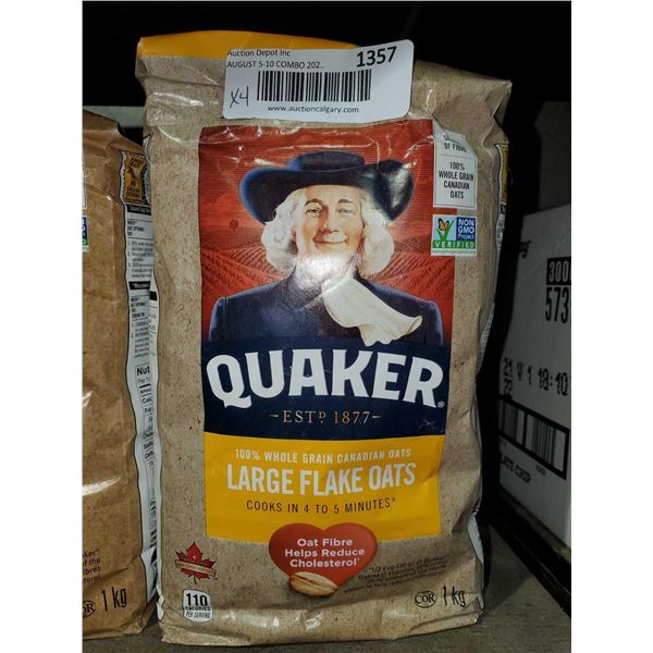 Quaker Large Flake Oats Lot of 4 x 1Kg