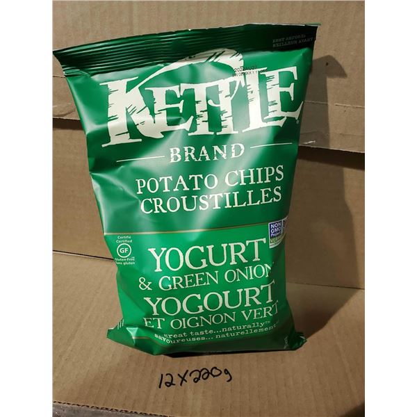 Kettle Brand Yogurt & Green Onion Chips Case lot of 12 x 220g