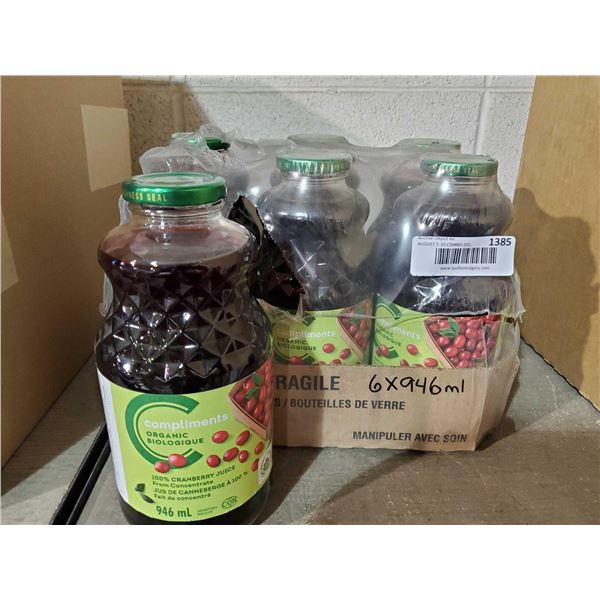 compliments organiz cranberry juice case lot of  6 x 946ml