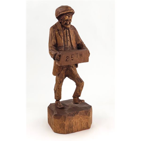 VINTAGE OLD MAN WOOD CARVING - 13” (33 CM) TALL