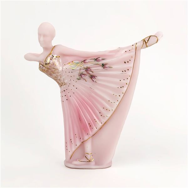 PINK FENTON ART GLASS BALLERINA FIGURINE